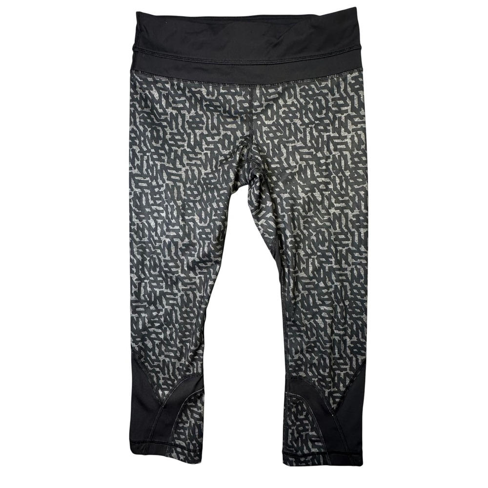 Lululemon Geometric Maze Crop Leggings Running Yoga Pants Size 6 Black Grey